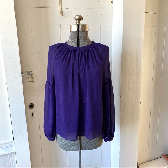 Michael Kors Purple Shimmer Cut Swiss Dot Peasant Top - Picture 4 of 15